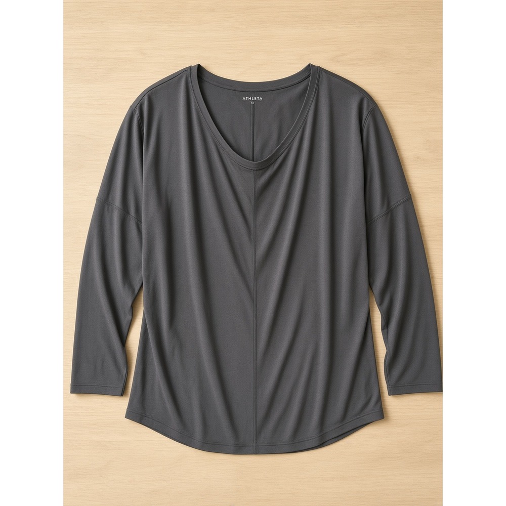 Athleta Womens Gray Long Sleeve Scoop Neck Center Seam Relaxed Top Medium